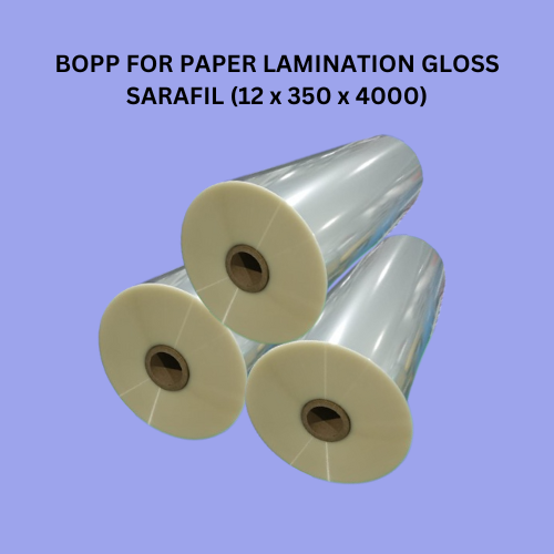 BOPP FOR PAPER LAMINATION GLOSS SARAFIL (12 x 350 x 4000) - Tokoplas Ecommerce Indonesia
